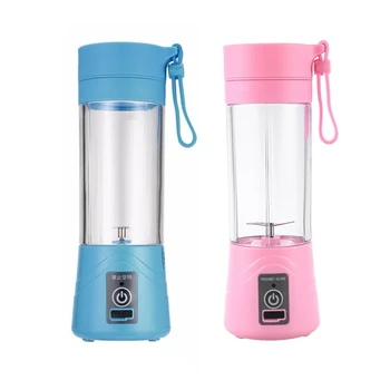 

-2 Set 380Ml USB Rechargeable Juicer Bottle CUp Juice Citrus Blender Milkshake Smoothie Squeezers Blue & Pink
