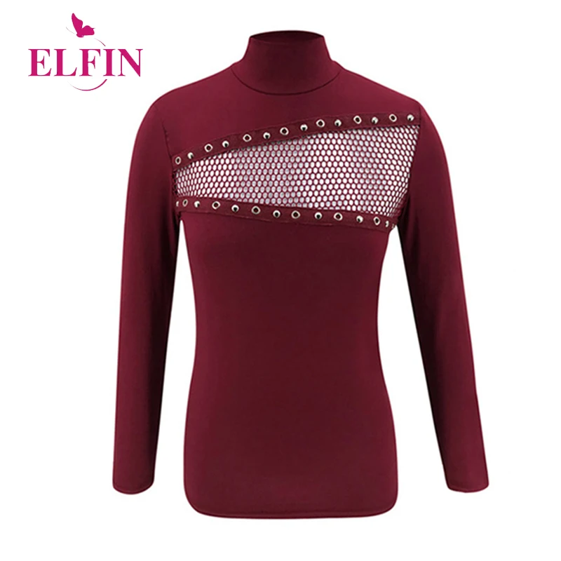 Женская блузка с длинным рукавом голубая сетчатая в стиле панк модель SJ4671R