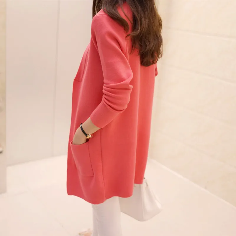 OHCLOTHING/Коллекция года, весенне-осенняя одежда длинное вязаное пальто с v-образным вырезом, куртка Повседневный Кардиган с карманами, свободный свитер, шаль для девочек