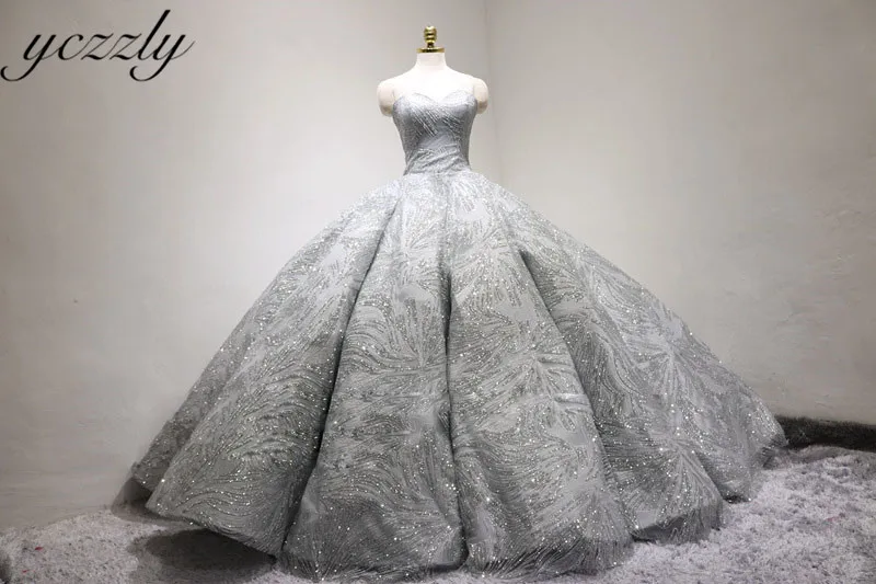 Роскошные Bling свадебное платье Серый Милая Пышное Бальное Платье элегантное женское вечернее платье свадебное платье с кристаллами Vestidos De Novia RW302