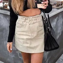 NLW гофрированная Высокая талия женские юбки низ элегантный пояс карман мини юбка женская осень зима льняная модная юбка Faldas