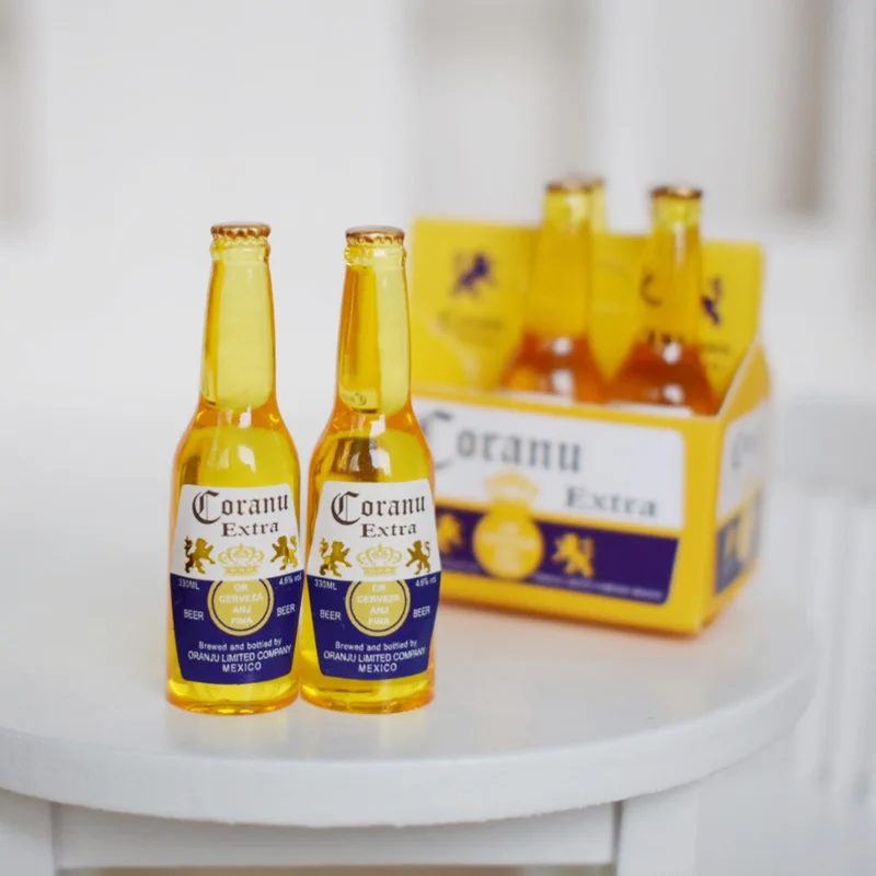 1/6 Scale Mini 6 Bottles of Beer with Paper Box Dollhouse Miniature Doll Food Drinks Play Kitchen Toy Accessories Doll House Toys Pretend Kitchen Toys Pretend Food Toys Dollhouse Furniture Set Pretend Coffee Set Toys