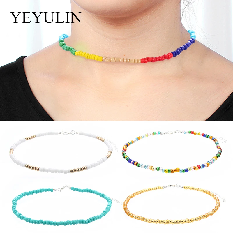 

Simple Chic Shell Necklace Colorful Beads Choker For Women Fashion Trendy Bohemian Summer Chic Bib Collier Femme Cowrie