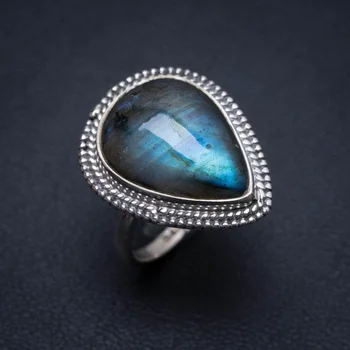 

Natural Blue Fire Labradorite Indian 925 Sterling Silver Ring, US Size 6 S2817