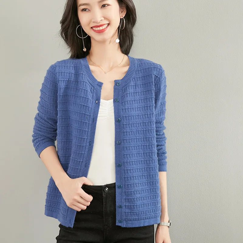 

2019 Autumn And Winter New Style Women's Crew Neck Cashmere Wool Cardigan Short Button down Loose-Fit Versatile Elegant Slimming