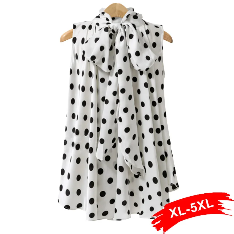 Blusa holgada de talla grande con dibujo de lazo y cuello alto, Camisa sin mangas para mujer, 4XL, 5XL