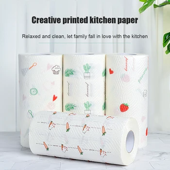 

Printed Kitchen Paper Towel Paper Disposable Dishcloth Oil Absorbing Paper Rolling Paper Random Color Home Kitchen Accessories