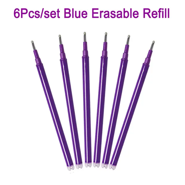 8Pcs/Set Erasable Gel Pen 0.7mm 0.5mm Bullet Tip Blue Black Red Ink Refill Rods 8 Color Writing Drawing Painting Washable Handle 6Pcs Purple Ink