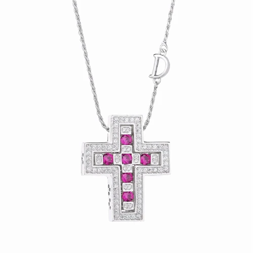 White Red Stone Moonmory 925 серебро Belle двойной крест циркон CZ Золото Длинная цепочка с подвеской буквы D большое ожерелье японские мужские ювелирные изделия - Окраска металла: White Red Stone