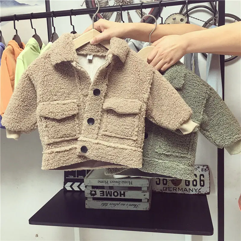 Children's lamb wool coat new children's autumn and winter fashion baby boy sweater thickened