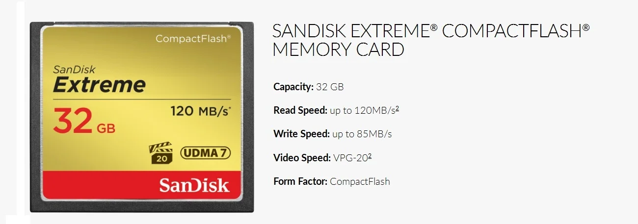 SanDisk extreme PRO Memory Card 32GB 64GB 128GB 120M/S CF card  High Speed compact flash card for DSLR and HD Camcorder discount 32gb memory card