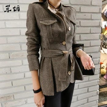 

Korean Fashion Autumn Winter Women Woollen Overcoat Elegant Single Breasted Thick Tweed Slim Back Zippers Jacket Coat