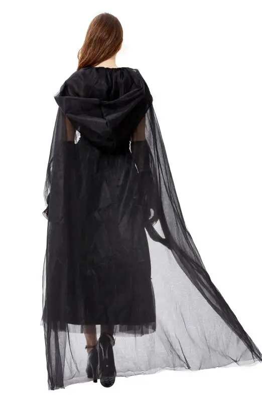 Gothic Black Ghost Bride Dress Adult Vampire Cloak and Dress Halloween Costume