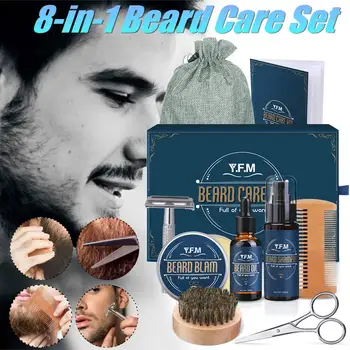 

8 Pcs Beard Care Kit Beard Shampoo Natural Oil Moisturizing Creams Comb Brushes Beard Balm Men's Care Set Gift Box Styling Tool