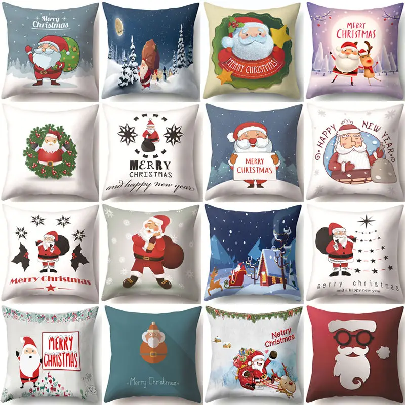 

1Pcs Santa Pattern Christmas Cushion Cover 45*45 Decorative Throw Pillow Xmas New Year Home Decor Polyester Pillowcase 40543