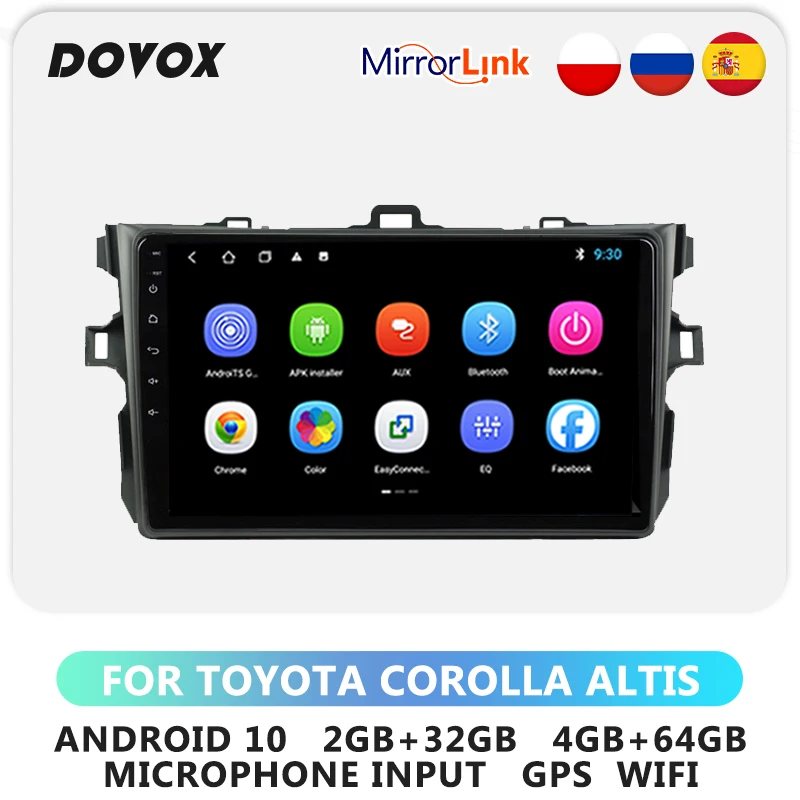 Автомагнитола DOVOX для TOYOTA Corolla Altis 2009-2013 Android 10 мультимедийный видеоплеер с GPS