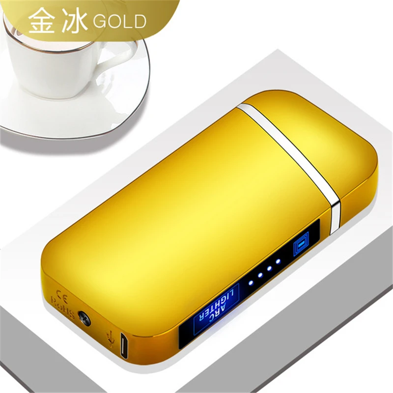 ICE Gold Ветрозащитная электронная USB Зажигалка, сигарета, перезаряжаемый Электрический Импульсный фонарь, зажигалки, плазменные зажигалки с двойной дугой, гаджеты для мужчин - Цвет: ICE Gold