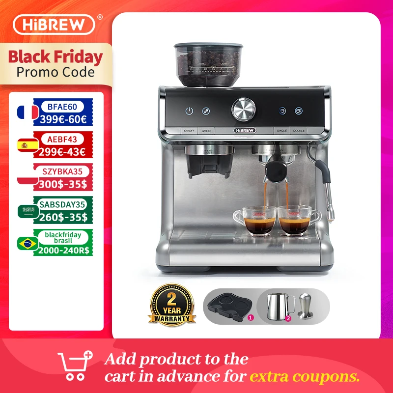 HiBREW Barista Pro 19Bar Conical Burr Grinder Bean to Espresso Commercial Level Maker for Home Cafe Hotel Restaurant | Бытовая техника
