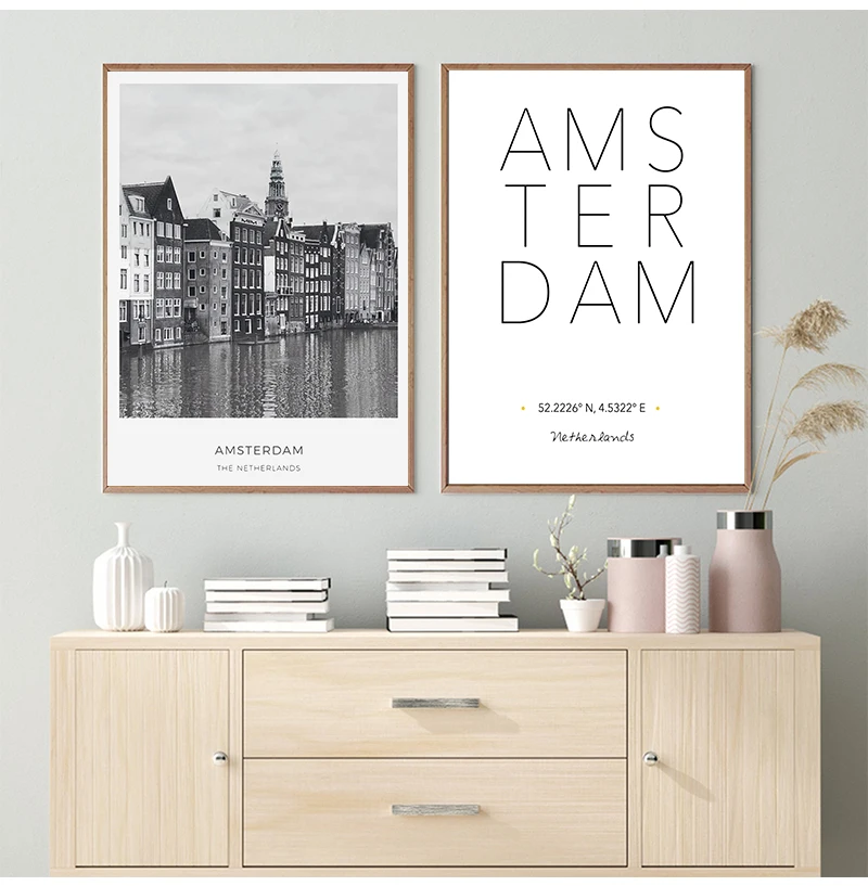 Photo Canvas Painting Wall Art Picture , City Poster Amsterdam Coordinates Canvas Prints Netherlands Amsterdam Landscape