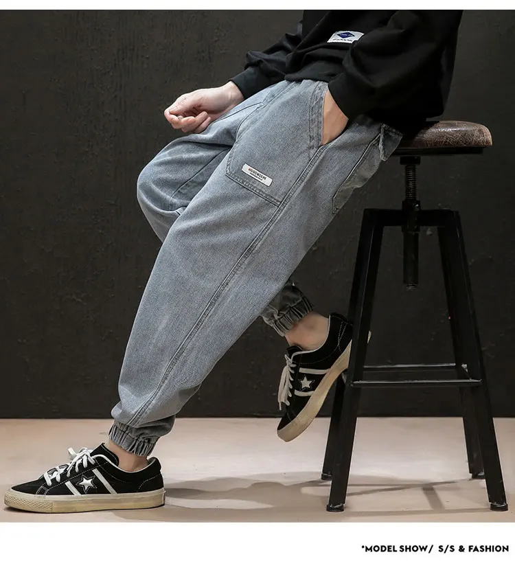 Дропшиппинг, осенние мужские штаны с карманами, Harajuku, уличная одежда, джинсовые штаны, мужские льняные брюки-карго, мужские спортивные штаны