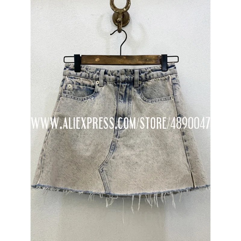

2020 spring summer new high waist washed old raw edge denim short skirt women's half-bag hip A-line skirt