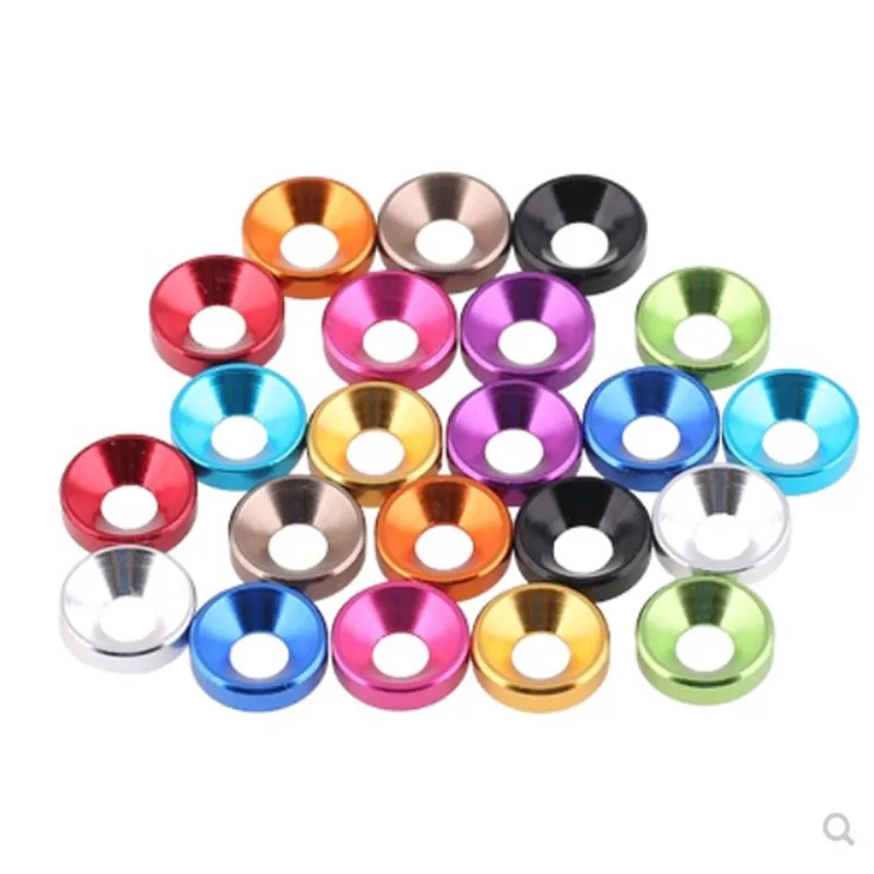 10pcs M2 M2.5 M3 M4 M5 M6 M8 알루미늄 다채로운 양극 처리 된 카운터 싱크 헤드 와셔 가스켓 A1