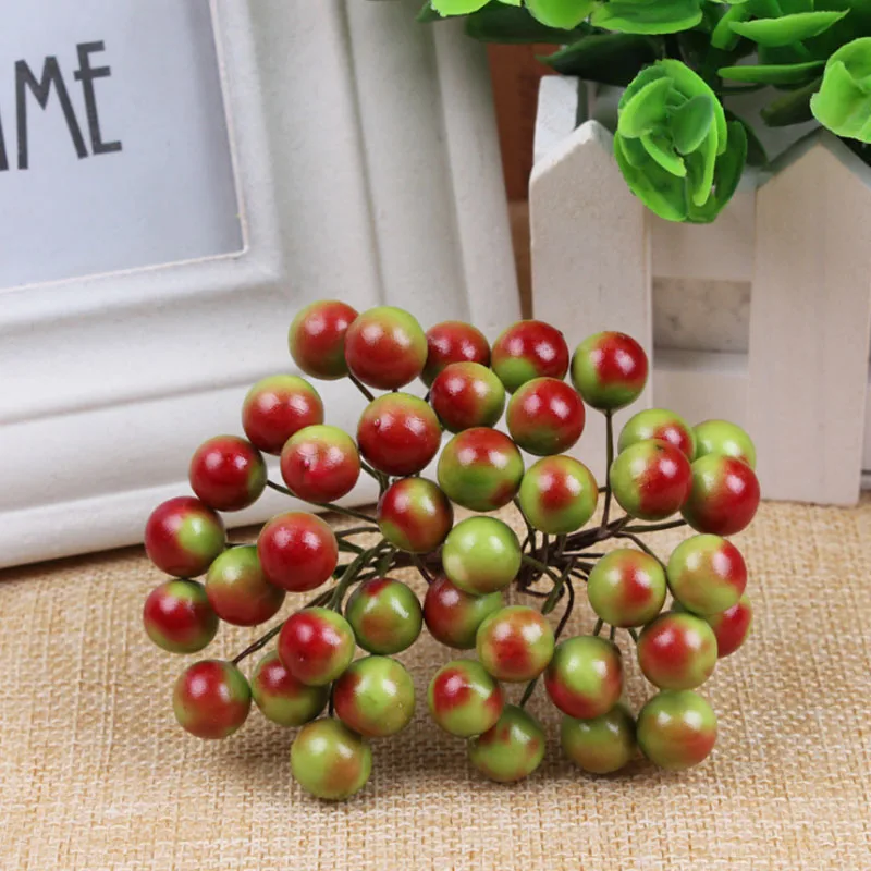 D-40pcs, миниатюрные рождественские матовые искусственные ягоды, яркие красные ягоды Холли, рождественская елка, Декоративные искусственные цветы - Цвет: green1