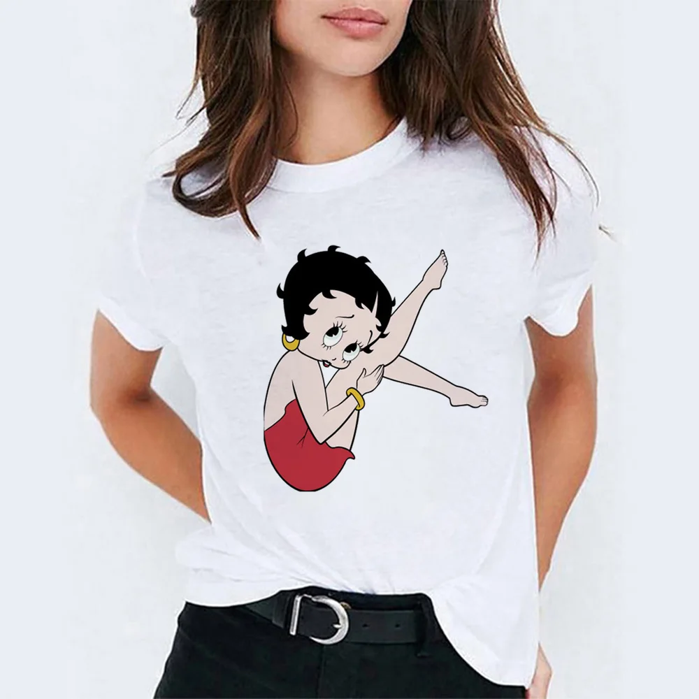 4 Camiseta Mujer Betty Boop езда на велосипеде Vogue принцесса мультфильм печати белый хлопок Футболка для женщин эстетический стиль Kpop футболка Femme - Цвет: 4