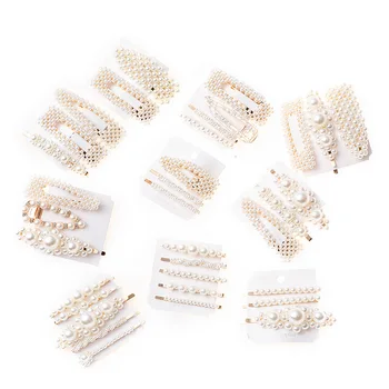 

1 Set Trendy White Pearl Hair Clip For Women Handmade Geometric Barrette Triangle Duckbill Hairpin Snap Hair Styling Accessories