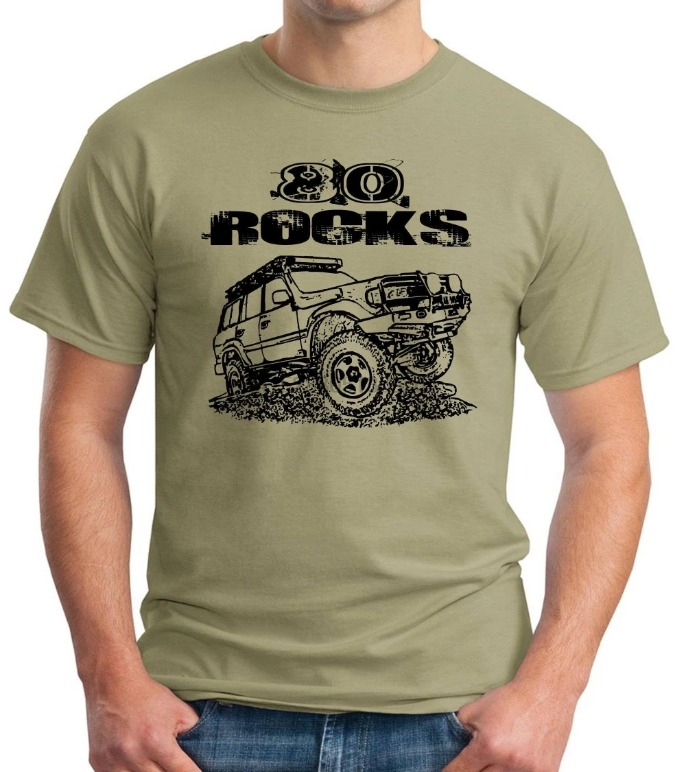 2019 Short Sleeve O-Neck 80 ROCKS with FJ80 Land Cruiser image Summer Men Clothing |