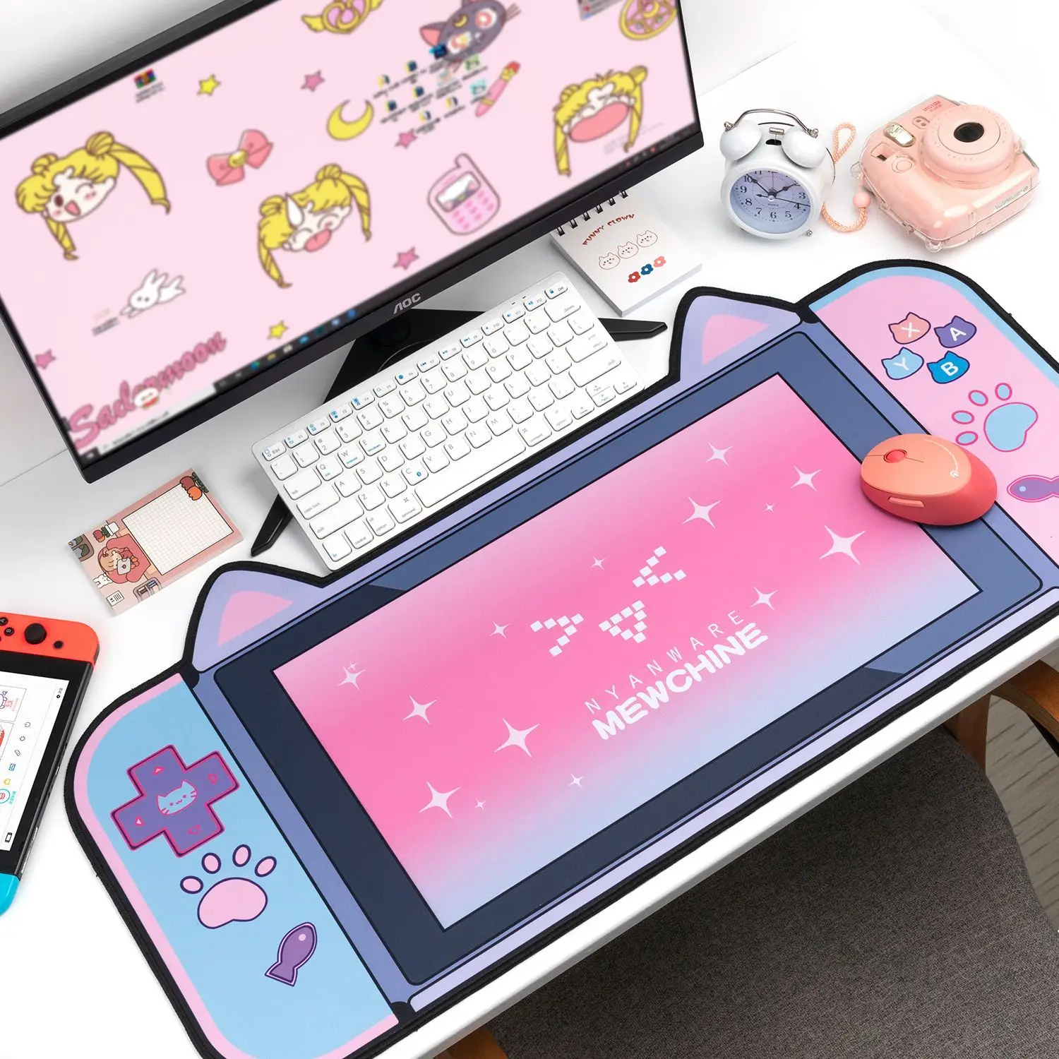 

Cute Cat Ear Mouse Pad Anime Game Player XXL Yuanshen Impact Table Pad Notebook Mini Girl One-piece Wholesale Table Pad 40x80cm