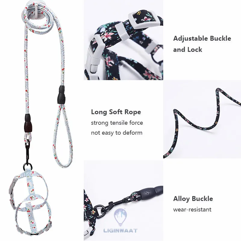 Cute Cat Traction Rope Japanese Style Floral Cat Chest Strap Adjustable Pet Cat Leash Cat Collar Harness Leash For Cat Kitten