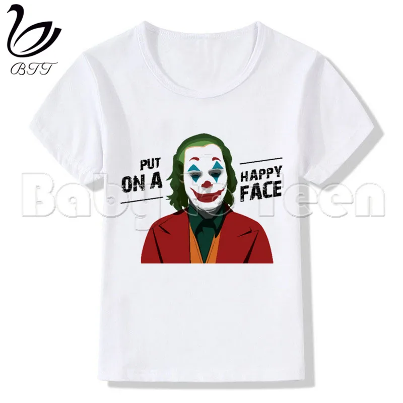 WhiteF Joker Joaquin Phoenix/белая футболка для маленьких девочек повседневные футболки с короткими рукавами для мальчиков детские модные топы, летняя футболка для девочек - Цвет: WhiteF