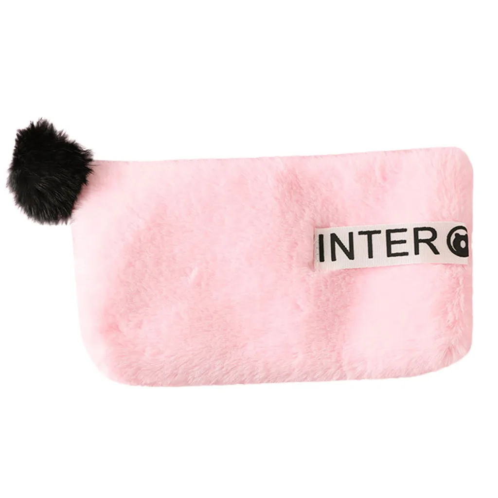 

Fur Cosmetic Bag Large Capacity Storage Bag Travel Multi-function Girl Cute Plush Cosmetic Bag Fur Ball Decoration Zipper #S