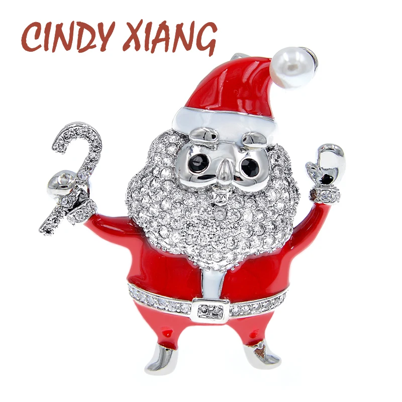 CINDY XIANG серебряного цвета кубического циркония Санта Брошь Клаус Рождество Pin