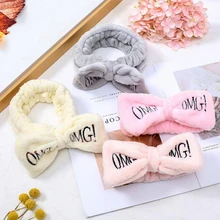 

Elastic Hairbands Women OMG Letters Bow Coral Fleece Makeup Headband Wash Face SPA Headwear Girls Hair Bands Hair Accessories