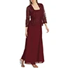 Wine Red 2 шт./компл. платье женские вечерние однотонные кружевные Лоскутное Платье макси с длинным рукавом vestidos/vestidos de fiesta de noche/ropa muj - Цвет: Wine Red