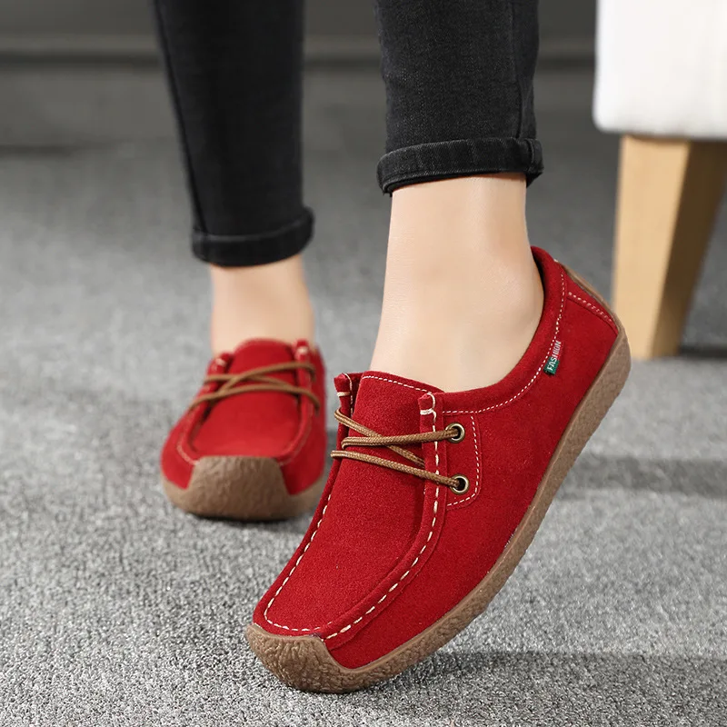 

Women's Flats Summer Leather Loafers Casual Shoes Lady Driving Flat Moccasins Lace Up Round Toe Chaussure Femme hjm7