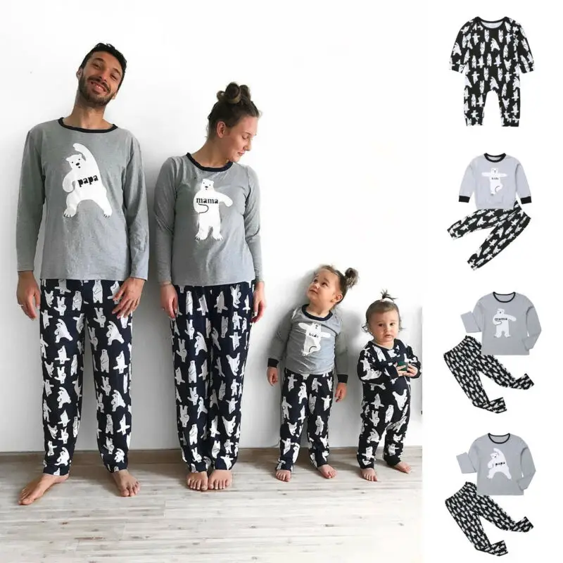 Pudcoco New Casual Family Matching Pyjamas PJs Set Cartoon Bear Kids Sleepwear Nightwear