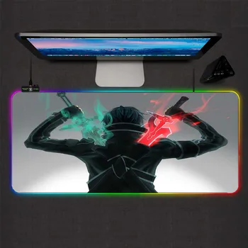 

Mairuige Large Mouse Pad RGB Double Sword Handsome Boy LED Backlight Large Game Player Mouse Pad Keyboard Blanket Desk Mat
