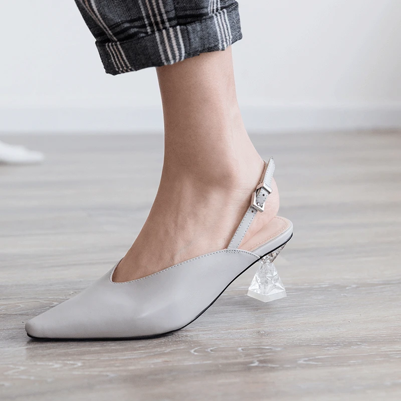 

2019 Spring And Summer New Style Europe And America Genuine Leather Sandals Pointed-Toe yi xing gen High Heel Shoes-Style Semi-C