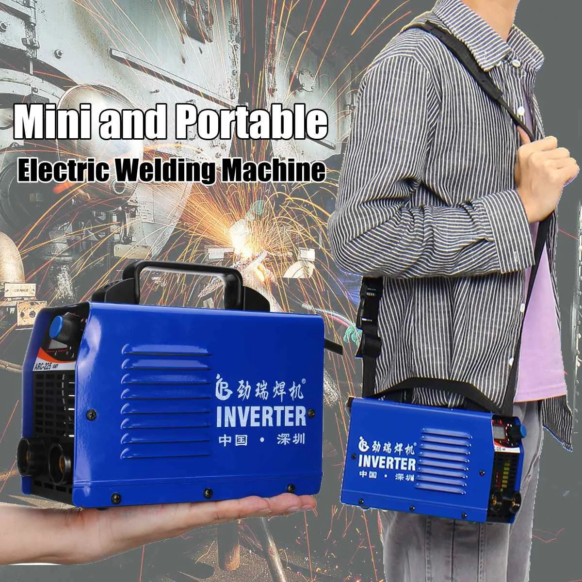 

ARC-225 LCD Mini Arc Welder 225A Portable MMA Stick IGBT Welding Machine Inverter With Shoulder strap Hex wrench