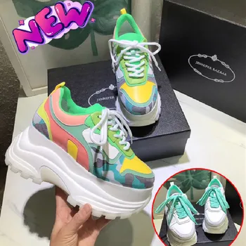 

Prova Perfetto 2020 Spring New Woman Casual Shoes Genuine Leather High Platform Colorful Fashion Single Shoes Flat Lace-up Shoes