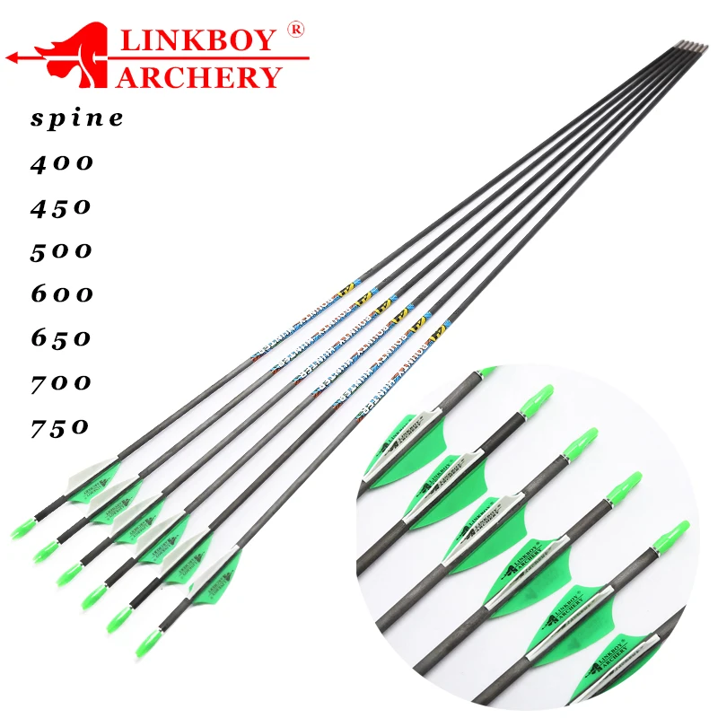 12 шт. Linkboy карбоновые стрелы для стрельбы из лука Spine400 700 ID3.2mm 1 75 дюймов