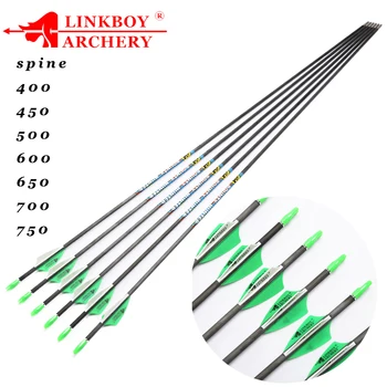 

12pcs Linkboy Archery Carbon Arrows Spine400-700 ID3.2mm 1.75inch plastic vanes 120gr tips for recurve bow longbow hunting