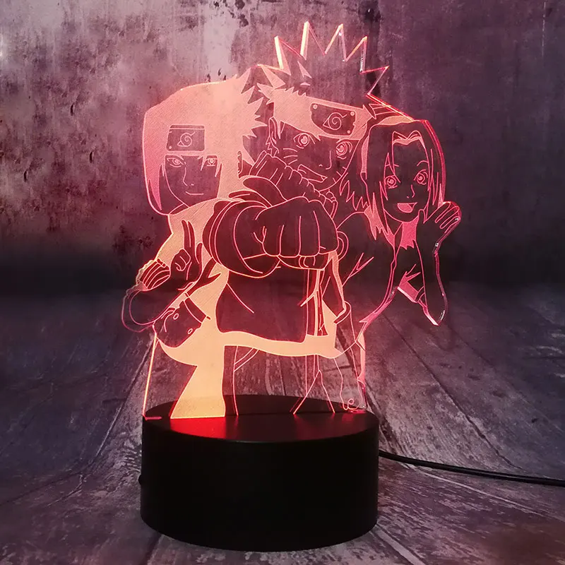 Фигурка из японского аниме Наруто группа Uzumaki Наруто 3D ночник 7 цветов Настольная лампа Hatake Какаши Учиха Саске ребенок подарок