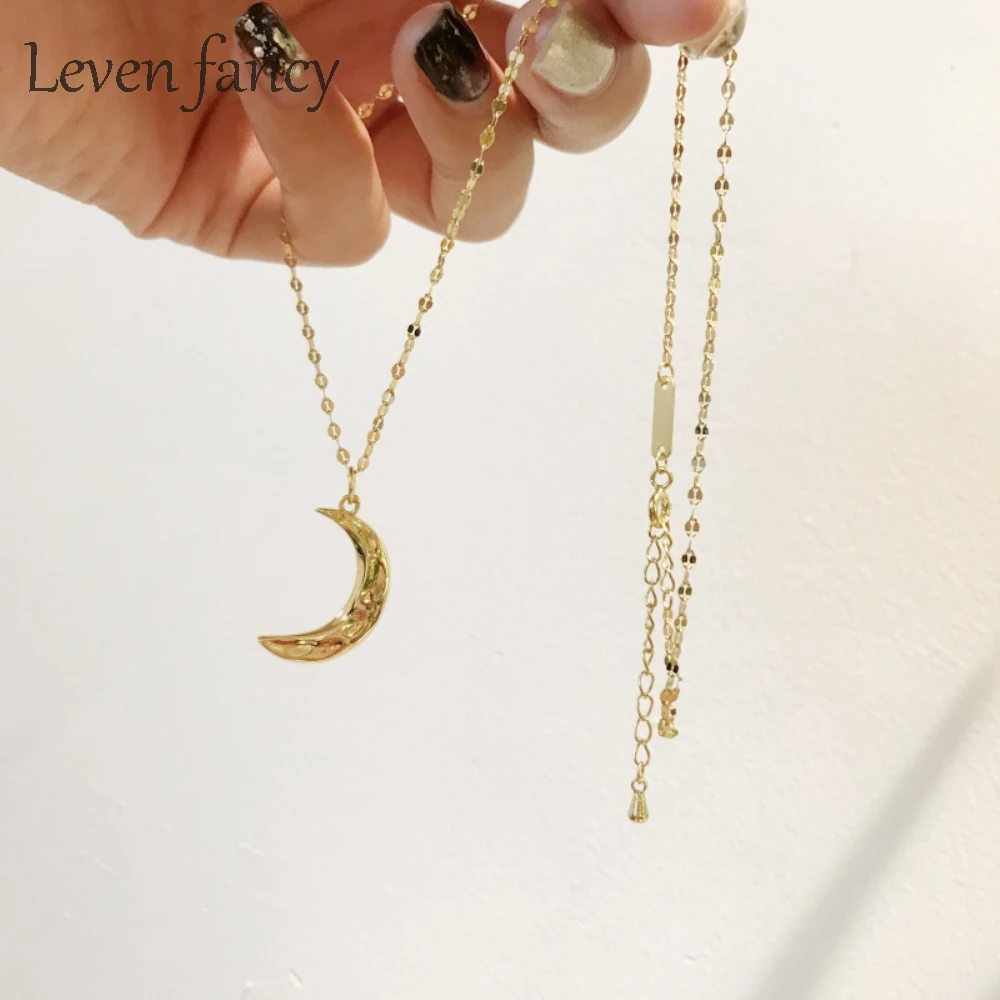 Dainty 925 Sterling Solid Silver Hammered Moon Phase Gold Choker Simple Crescent Necklace Shinny Sequin Chain Necklaces | Украшения и