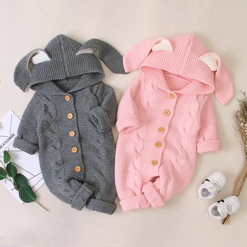 

Knitted Overalls Baby Boy Coats Long Sleeve Jackets Hooded Baby Girl Jumpsuits Infant Coat Newborn Outerwear Baby Clothes