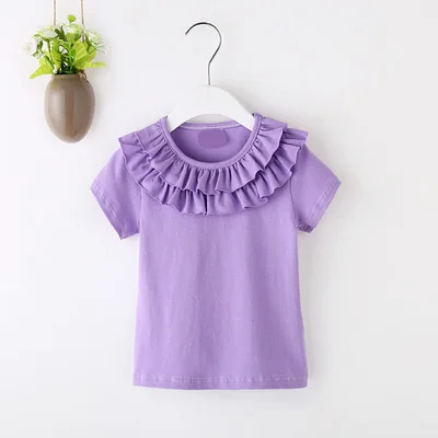 shuang purple Блузки для девочек хлопковые топы для детей, летняя школьная блузка для девочек детская одежда рубашка для девочек пляжная одежда с короткими рукавами для малышей, 73-130 - Цвет: shuang purple