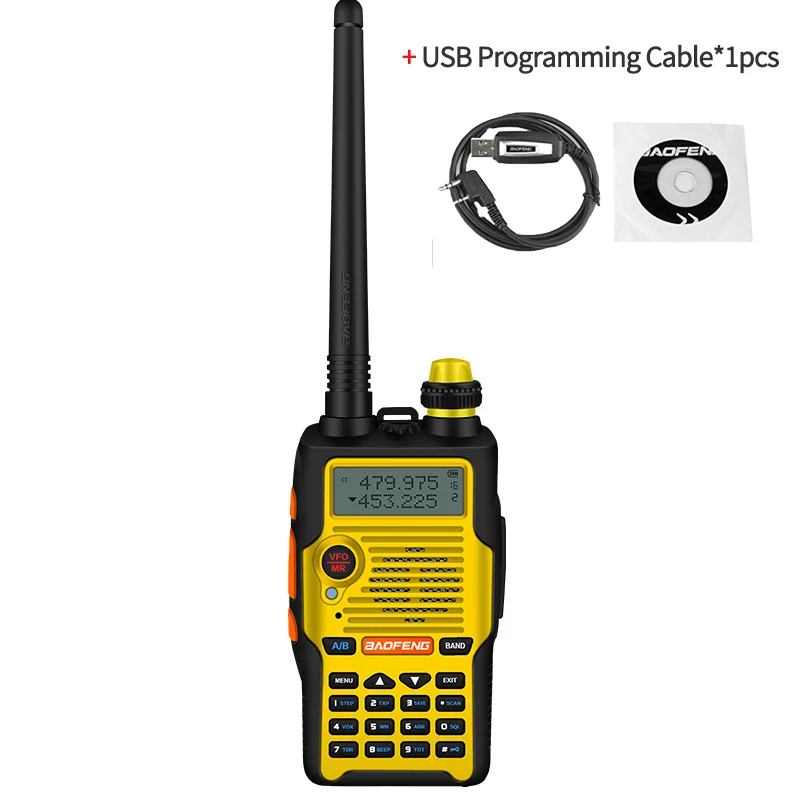 Add 1 usb cable Baofeng walkie talkie UV-5R V желтый профессиональный fm-приемопередатчик с гарнитурой 136-174/400-520mHZ ham двухстороннее радио - Цвет: Add 1 usb cable
